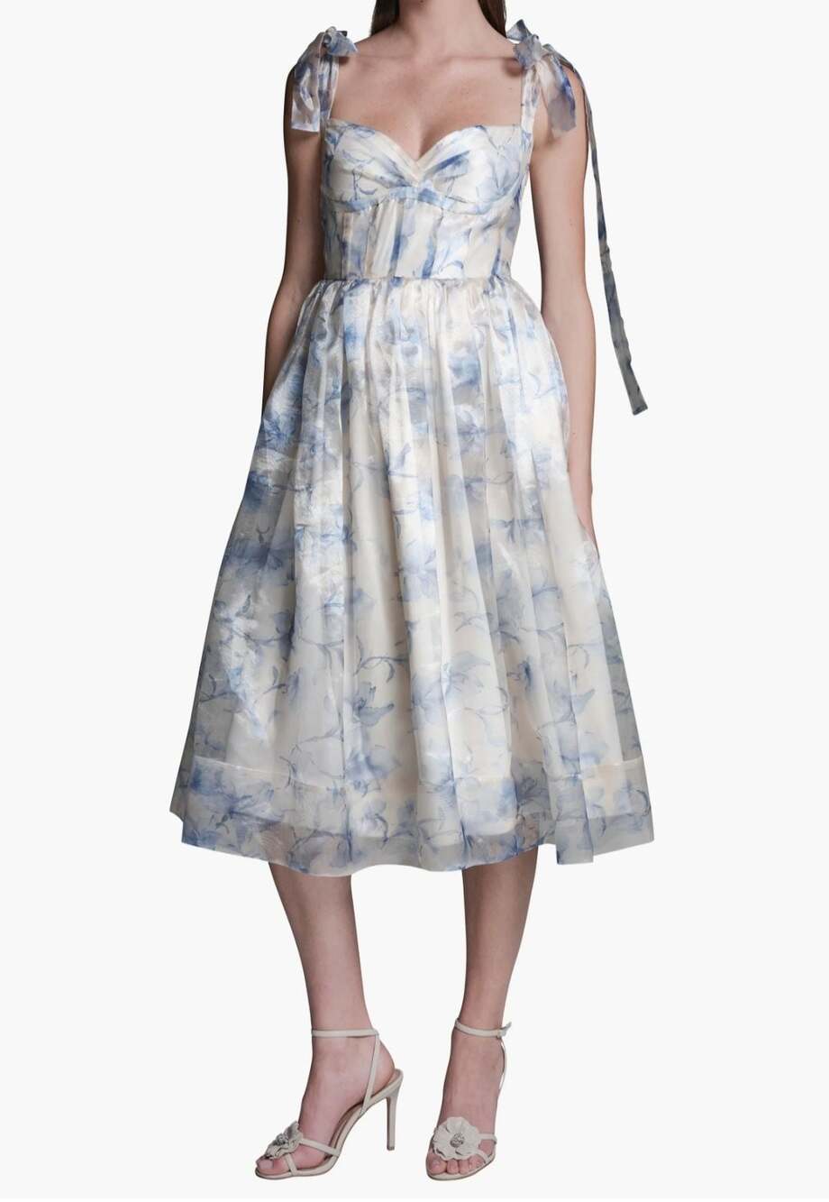 BCBGMAXAZRIA French Sky Mu Floral Organza Midi Dress Size 16